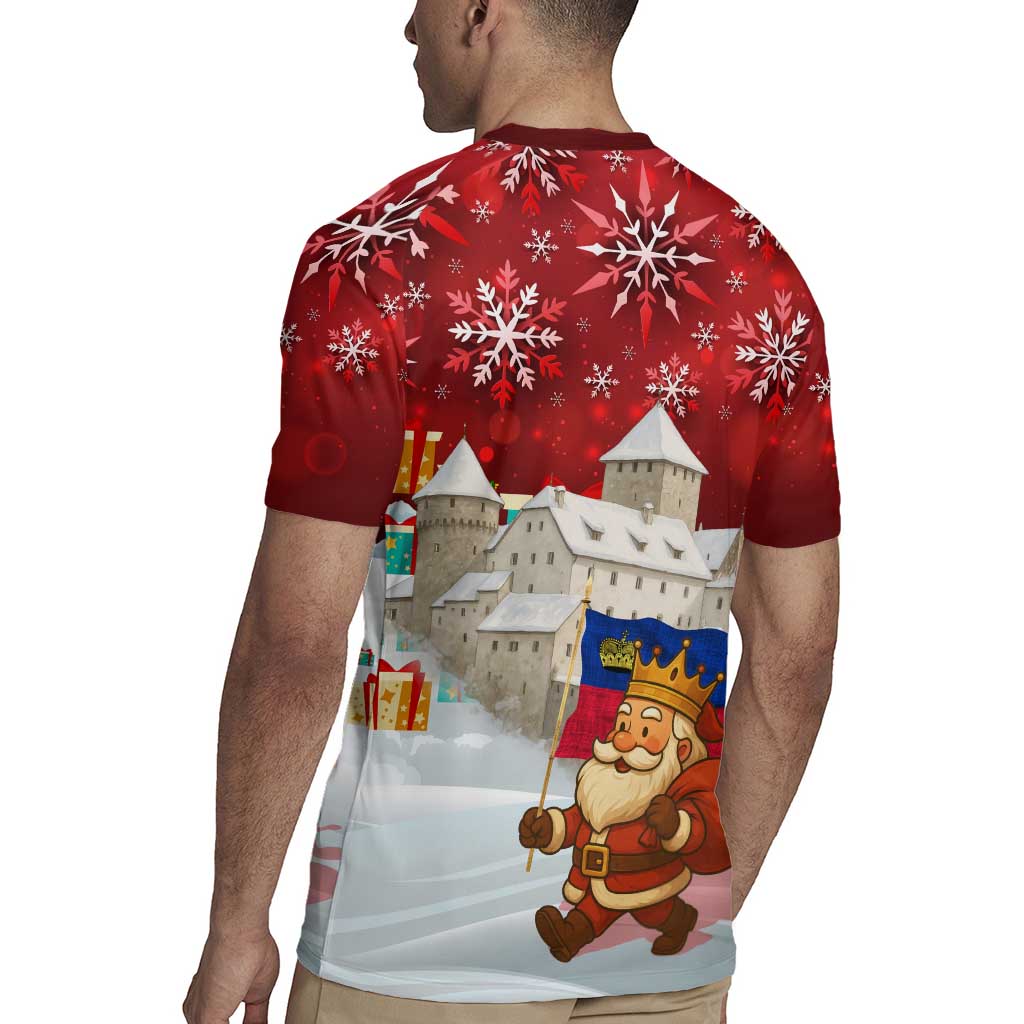 Liechtenstein Christmas Rugby Jersey with Santa Claus Castle Snowflakes and National Flag - Wonder Print Shop