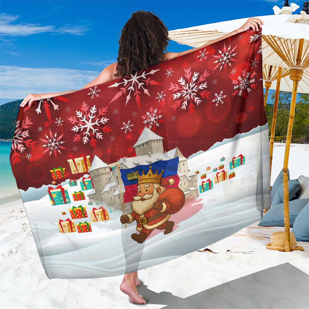 Liechtenstein Christmas Sarong with Santa Claus Castle Snowflakes and National Flag - Wonder Print Shop