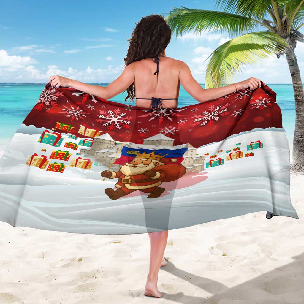 Liechtenstein Christmas Sarong with Santa Claus Castle Snowflakes and National Flag - Wonder Print Shop