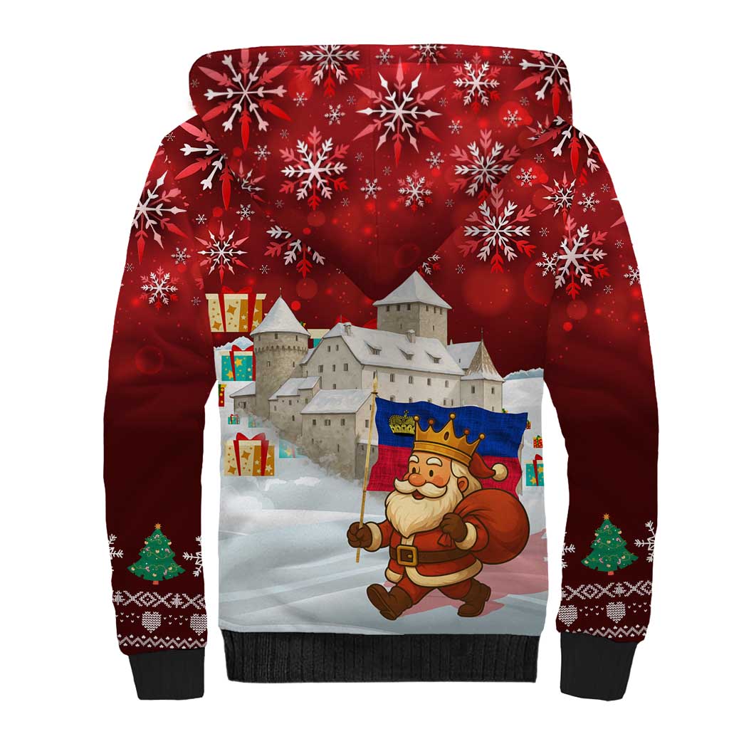 Liechtenstein Christmas Sherpa Hoodie with Santa Claus Castle Snowflakes and National Flag - Wonder Print Shop