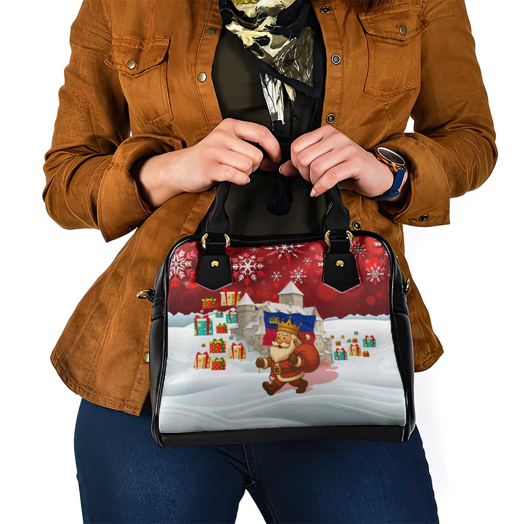 Liechtenstein Christmas Shoulder Handbag with Santa Claus Castle Snowflakes and National Flag - Wonder Print Shop