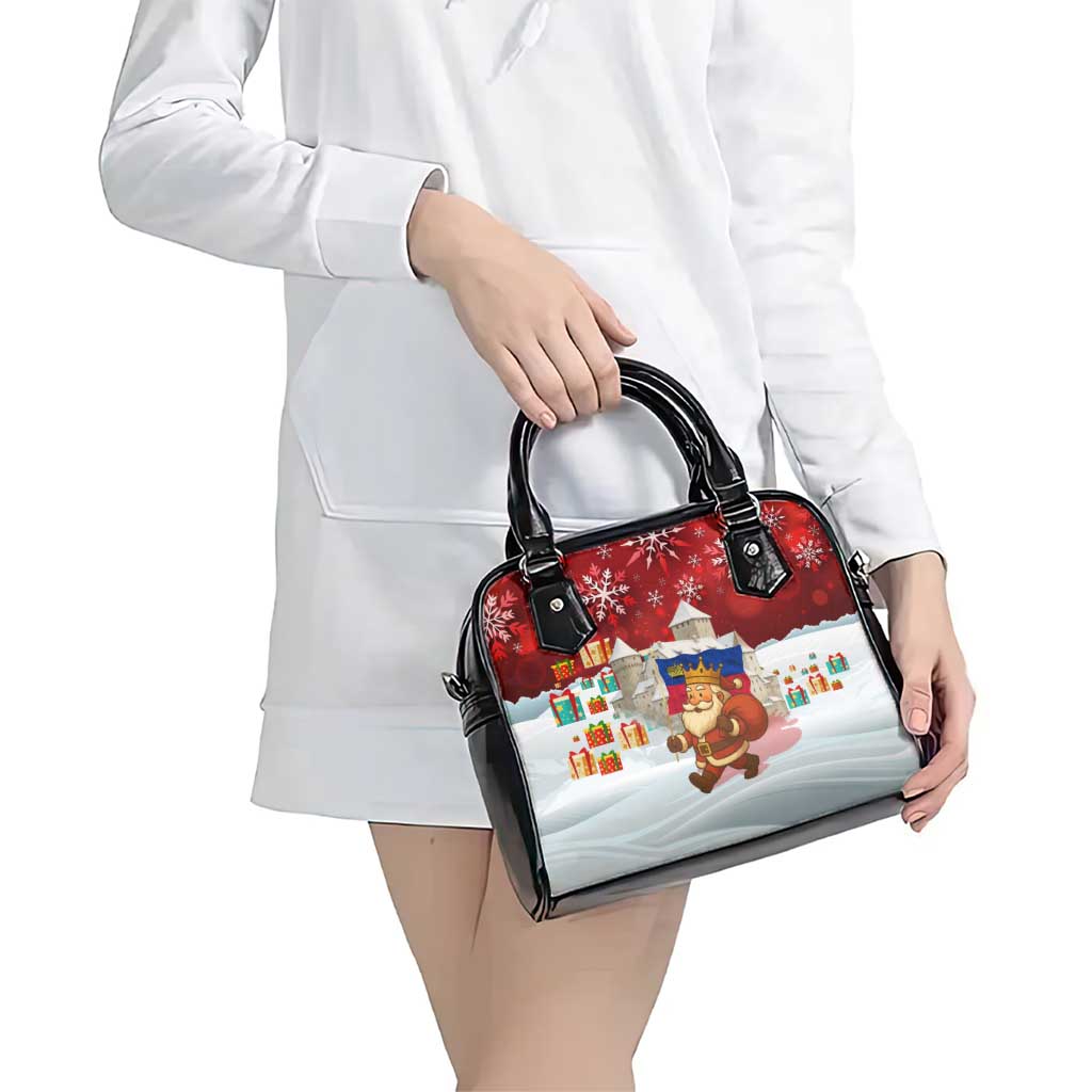 Liechtenstein Christmas Shoulder Handbag with Santa Claus Castle Snowflakes and National Flag - Wonder Print Shop