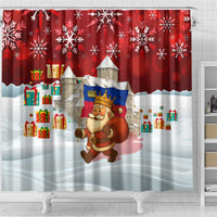 Liechtenstein Christmas Shower Curtain with Santa Claus Castle Snowflakes and National Flag - Wonder Print Shop