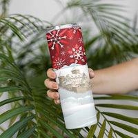 Liechtenstein Christmas Skinny Tumbler with Santa Claus Castle Snowflakes and National Flag - Wonder Print Shop
