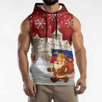 Liechtenstein Christmas Sleeveless Hoodie with Santa Claus Castle Snowflakes and National Flag - Wonder Print Shop