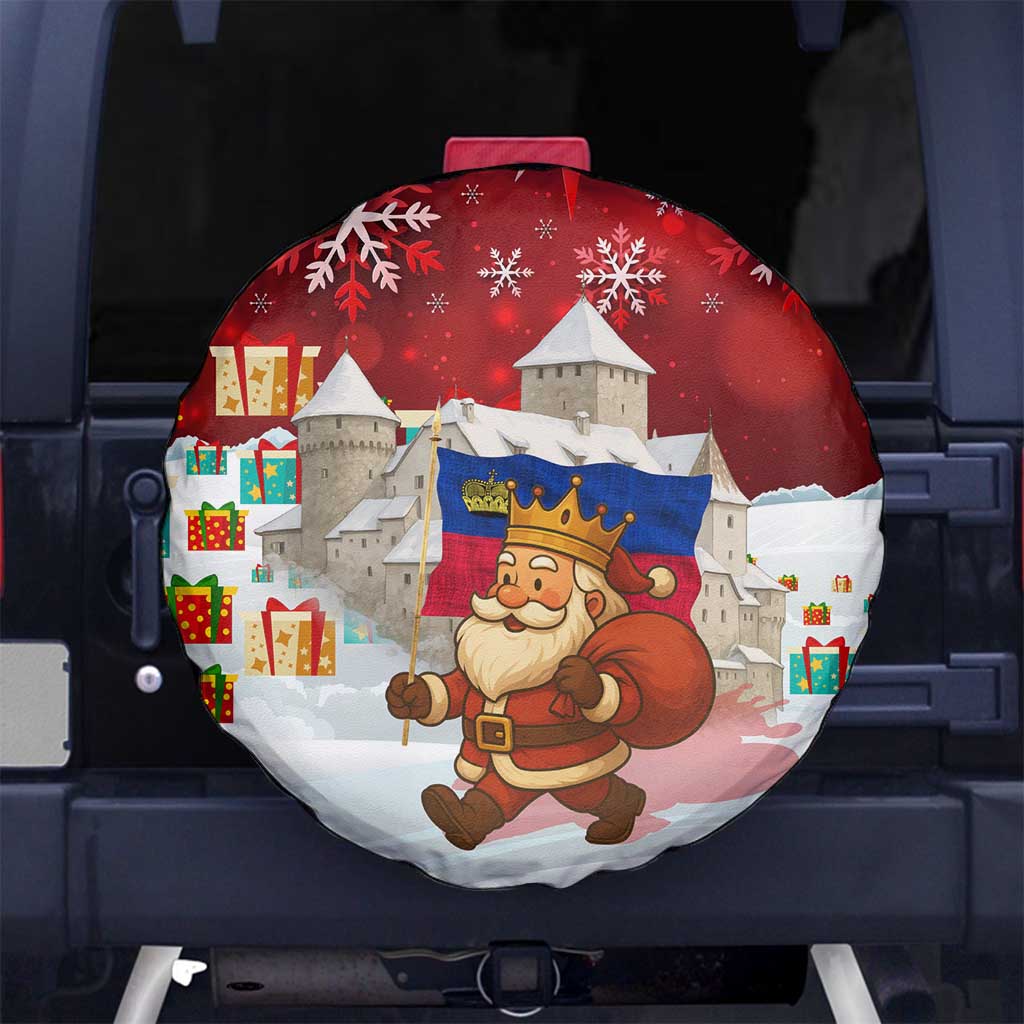 Liechtenstein Christmas Spare Tire Cover with Santa Claus Castle Snowflakes and National Flag - Wonder Print Shop