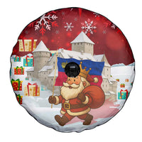 Liechtenstein Christmas Spare Tire Cover with Santa Claus Castle Snowflakes and National Flag - Wonder Print Shop