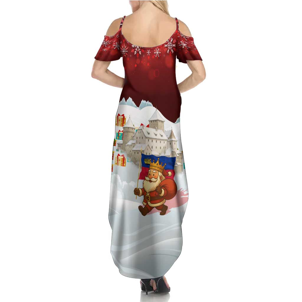 Liechtenstein Christmas Summer Maxi Dress with Santa Claus Castle Snowflakes and National Flag - Wonder Print Shop