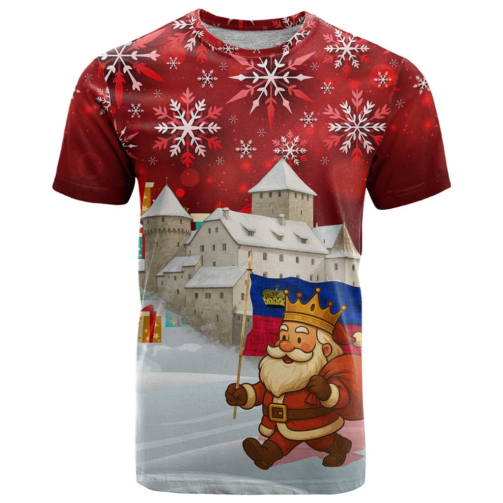 Liechtenstein Christmas T Shirt with Santa Claus Castle Snowflakes and National Flag - Wonder Print Shop