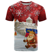 Liechtenstein Christmas T Shirt with Santa Claus Castle Snowflakes and National Flag - Wonder Print Shop