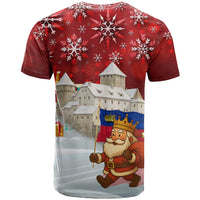 Liechtenstein Christmas T Shirt with Santa Claus Castle Snowflakes and National Flag - Wonder Print Shop