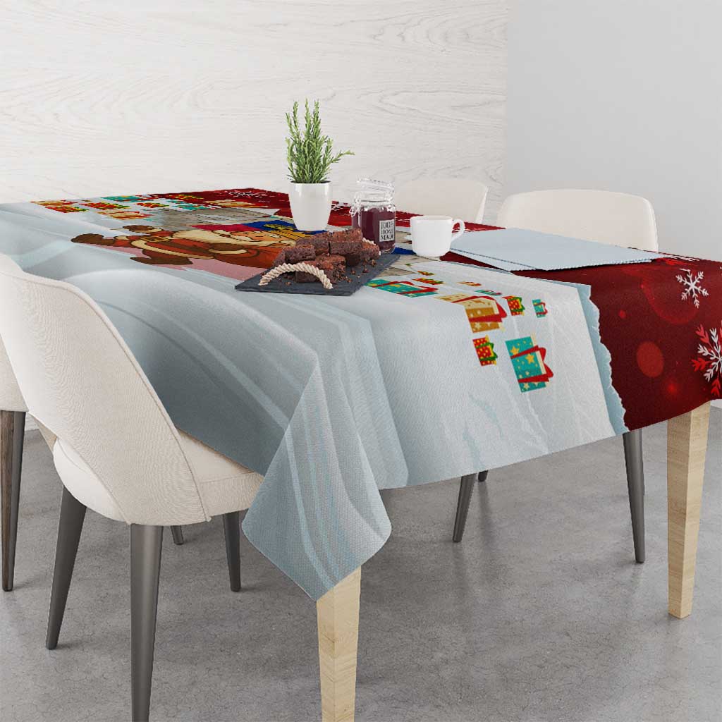 Liechtenstein Christmas Tablecloth with Santa Claus Castle Snowflakes and National Flag - Wonder Print Shop