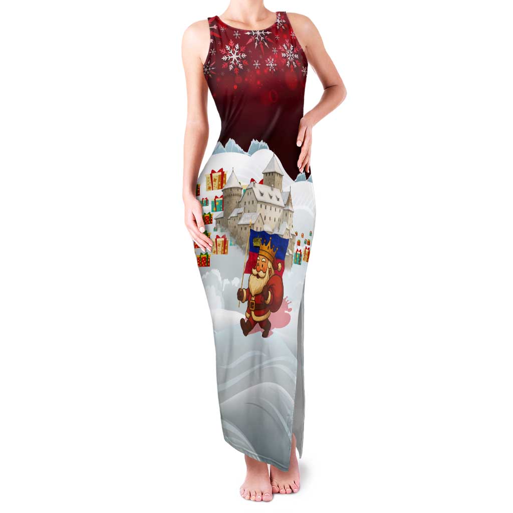 Liechtenstein Christmas Tank Maxi Dress with Santa Claus Castle Snowflakes and National Flag - Wonder Print Shop