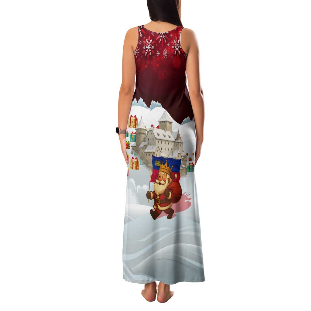 Liechtenstein Christmas Tank Maxi Dress with Santa Claus Castle Snowflakes and National Flag - Wonder Print Shop