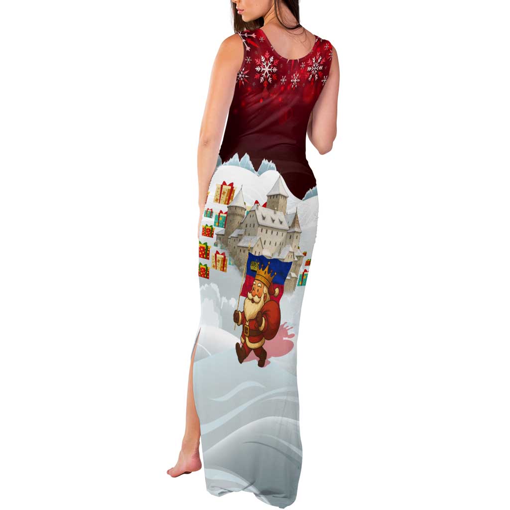 Liechtenstein Christmas Tank Maxi Dress with Santa Claus Castle Snowflakes and National Flag - Wonder Print Shop