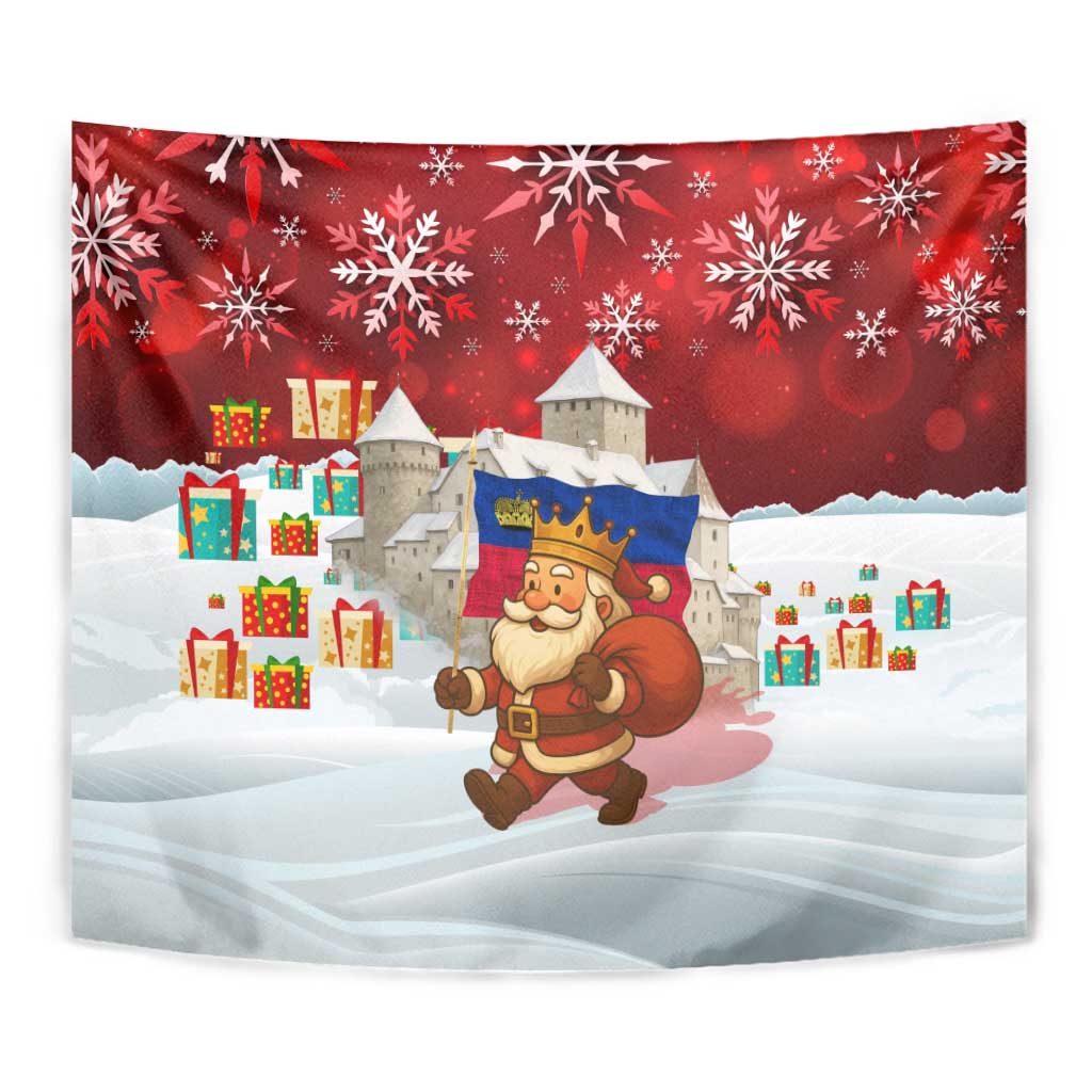 Liechtenstein Christmas Tapestry with Santa Claus Castle Snowflakes and National Flag - Wonder Print Shop