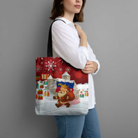 Liechtenstein Christmas Tote Bag with Santa Claus Castle Snowflakes and National Flag - Wonder Print Shop