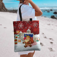 Liechtenstein Christmas Tote Bag with Santa Claus Castle Snowflakes and National Flag - Wonder Print Shop