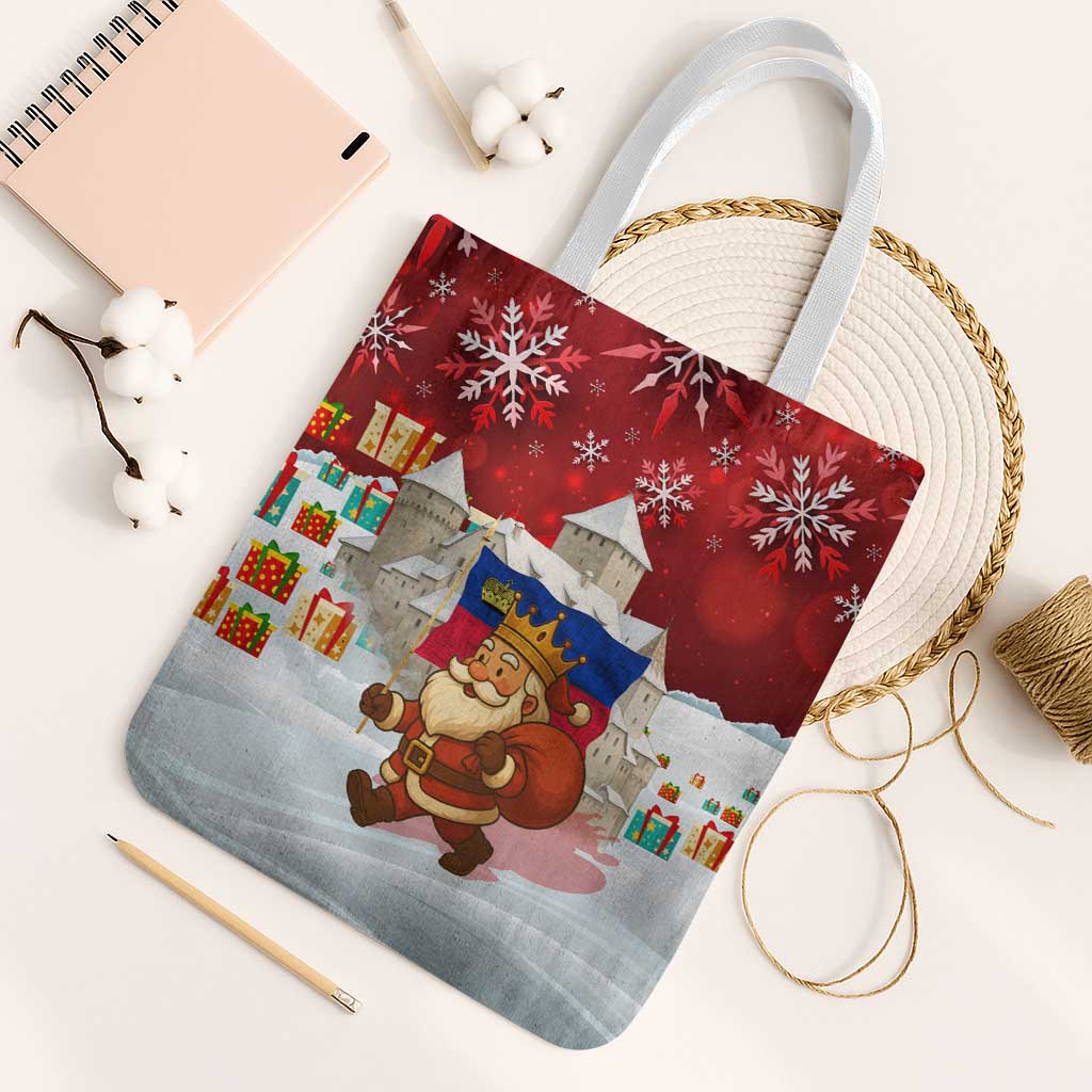 Liechtenstein Christmas Tote Bag with Santa Claus Castle Snowflakes and National Flag - Wonder Print Shop