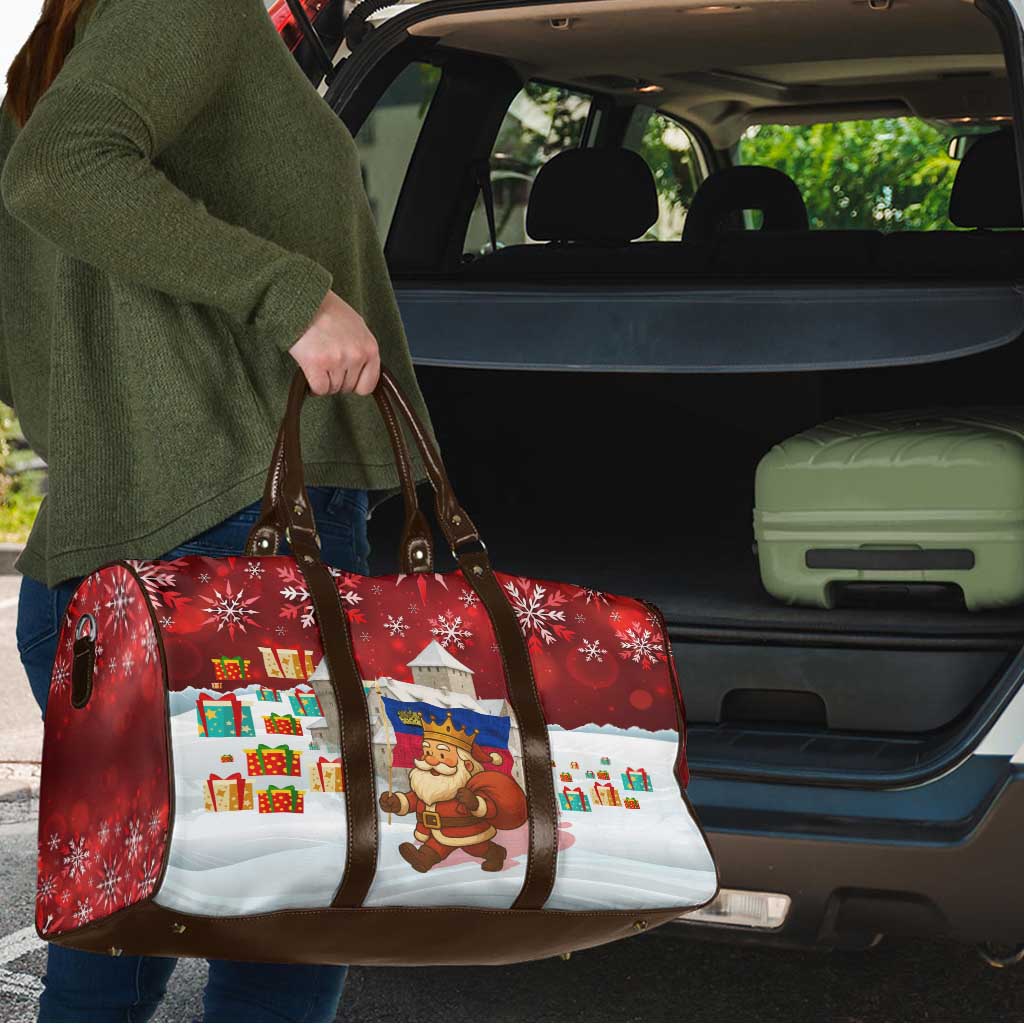 Liechtenstein Christmas Travel Bag with Santa Claus Castle Snowflakes and National Flag - Wonder Print Shop