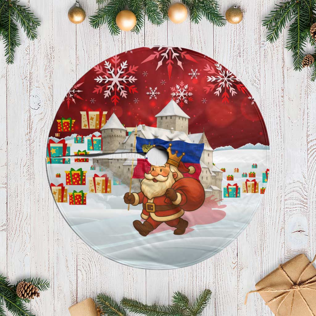 Liechtenstein Christmas Tree Skirt with Santa Claus Castle Snowflakes and National Flag - Wonder Print Shop