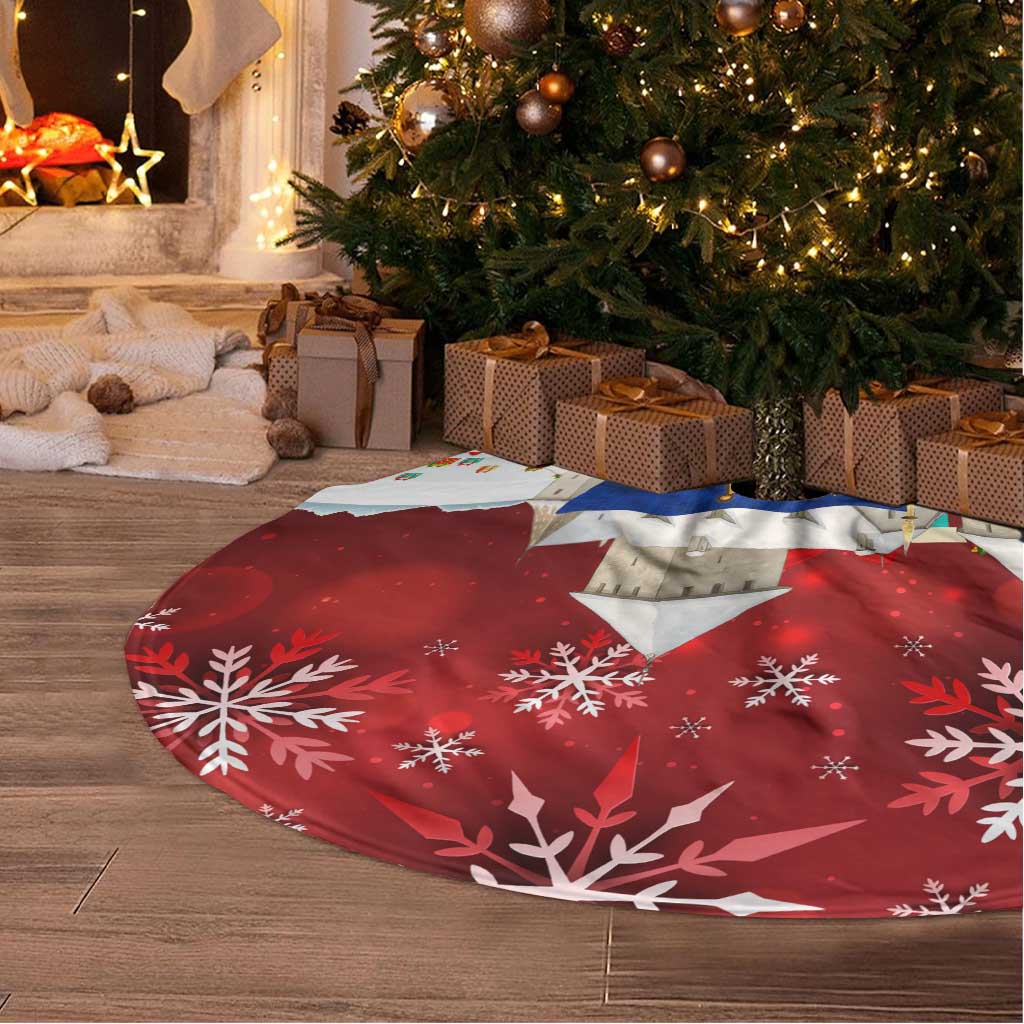 Liechtenstein Christmas Tree Skirt with Santa Claus Castle Snowflakes and National Flag - Wonder Print Shop