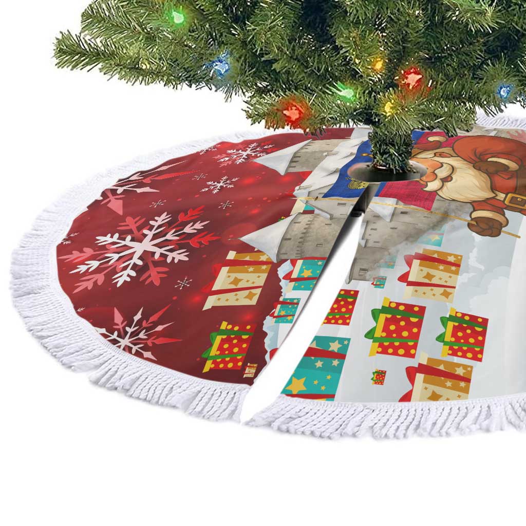 Liechtenstein Christmas Tree Skirt with Santa Claus Castle Snowflakes and National Flag - Wonder Print Shop