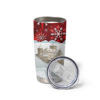 Liechtenstein Christmas Tumbler Cup with Santa Claus Castle Snowflakes and National Flag - Wonder Print Shop