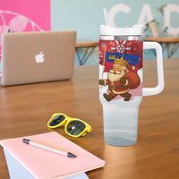 Liechtenstein Christmas Tumbler With Handle with Santa Claus Castle Snowflakes and National Flag - Wonder Print Shop