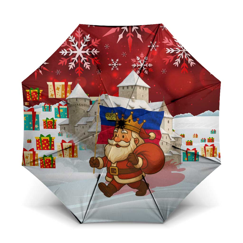 Liechtenstein Christmas Umbrella with Santa Claus Castle Snowflakes and National Flag - Wonder Print Shop