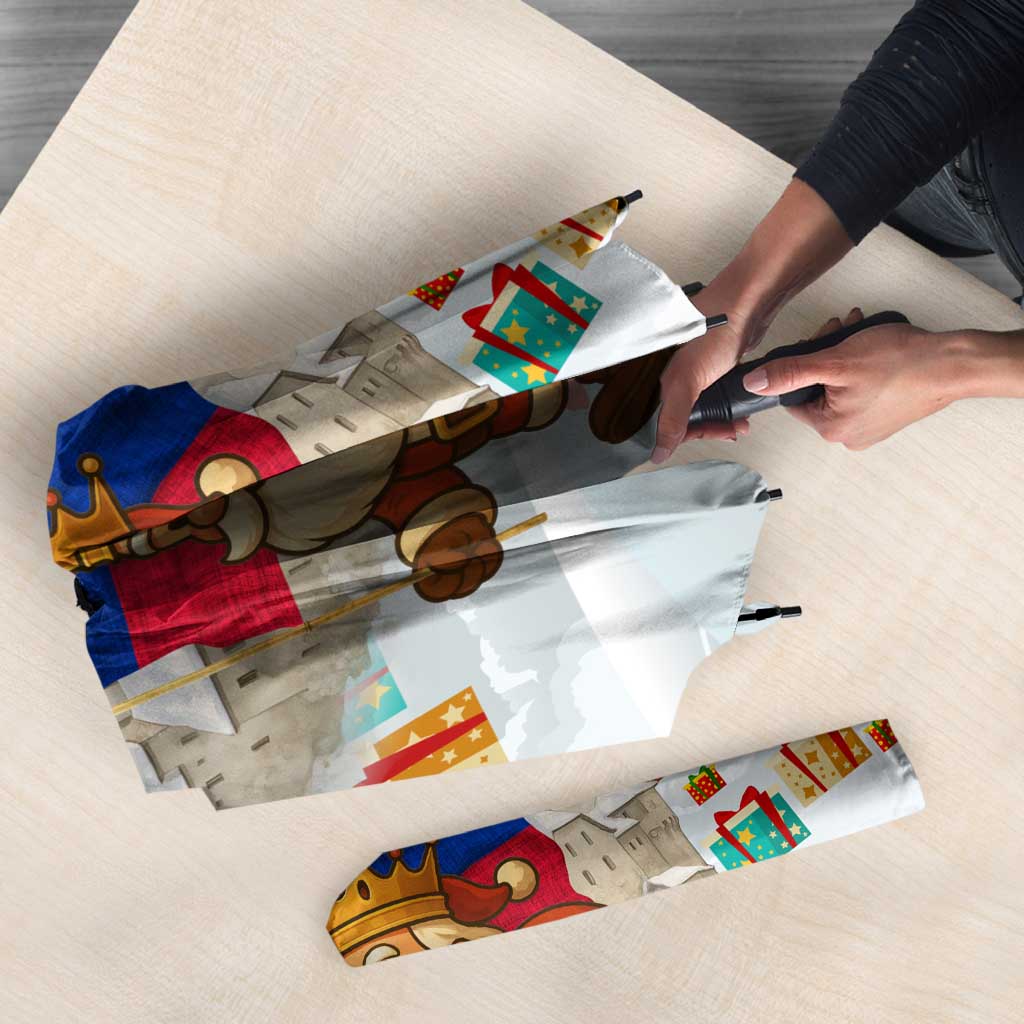 Liechtenstein Christmas Umbrella with Santa Claus Castle Snowflakes and National Flag - Wonder Print Shop