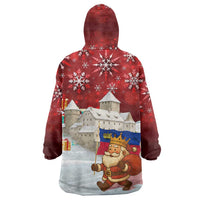 Liechtenstein Christmas Wearable Blanket Hoodie with Santa Claus Castle Snowflakes and National Flag - Wonder Print Shop