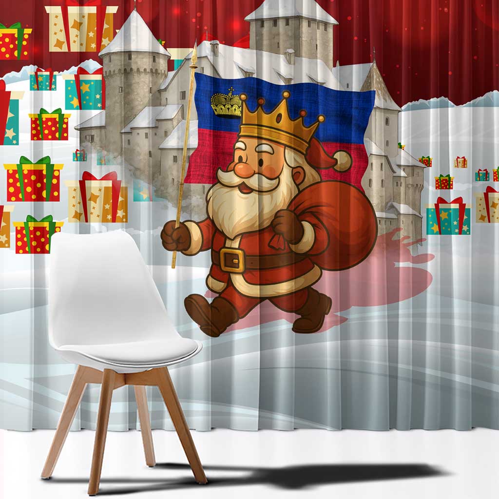 Liechtenstein Christmas Window Curtain with Santa Claus Castle Snowflakes and National Flag - Wonder Print Shop