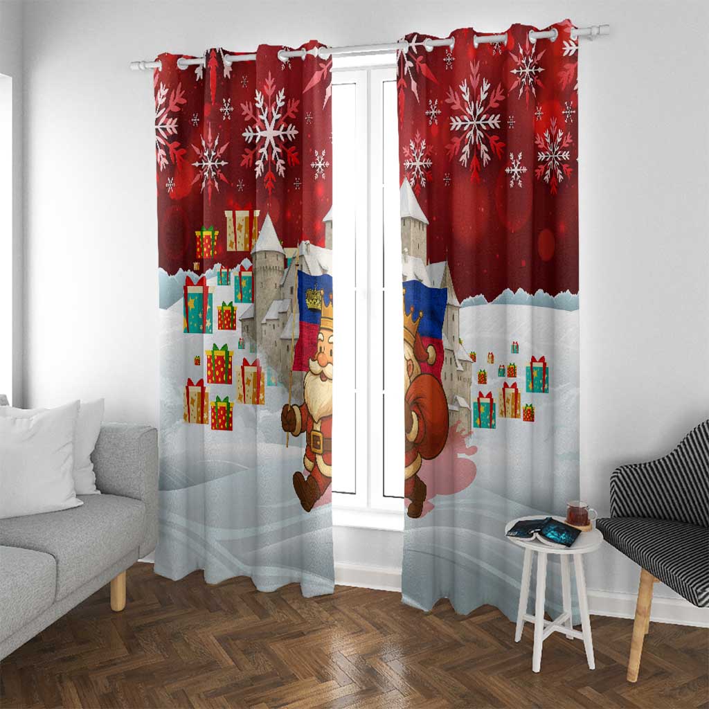Liechtenstein Christmas Window Curtain with Santa Claus Castle Snowflakes and National Flag - Wonder Print Shop