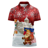 Liechtenstein Christmas Women Polo Shirt with Santa Claus Castle Snowflakes and National Flag - Wonder Print Shop