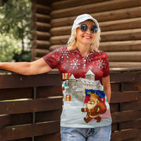 Liechtenstein Christmas Women Polo Shirt with Santa Claus Castle Snowflakes and National Flag - Wonder Print Shop