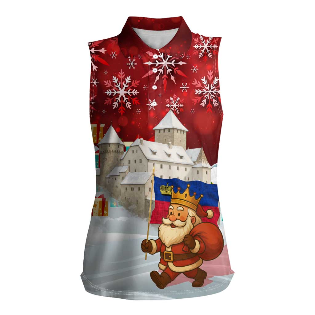 Liechtenstein Christmas Women Sleeveless Polo Shirt with Santa Claus Castle Snowflakes and National Flag - Wonder Print Shop
