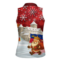 Liechtenstein Christmas Women Sleeveless Polo Shirt with Santa Claus Castle Snowflakes and National Flag - Wonder Print Shop