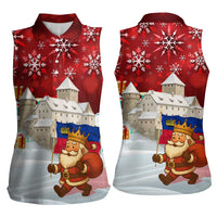 Liechtenstein Christmas Women Sleeveless Polo Shirt with Santa Claus Castle Snowflakes and National Flag - Wonder Print Shop