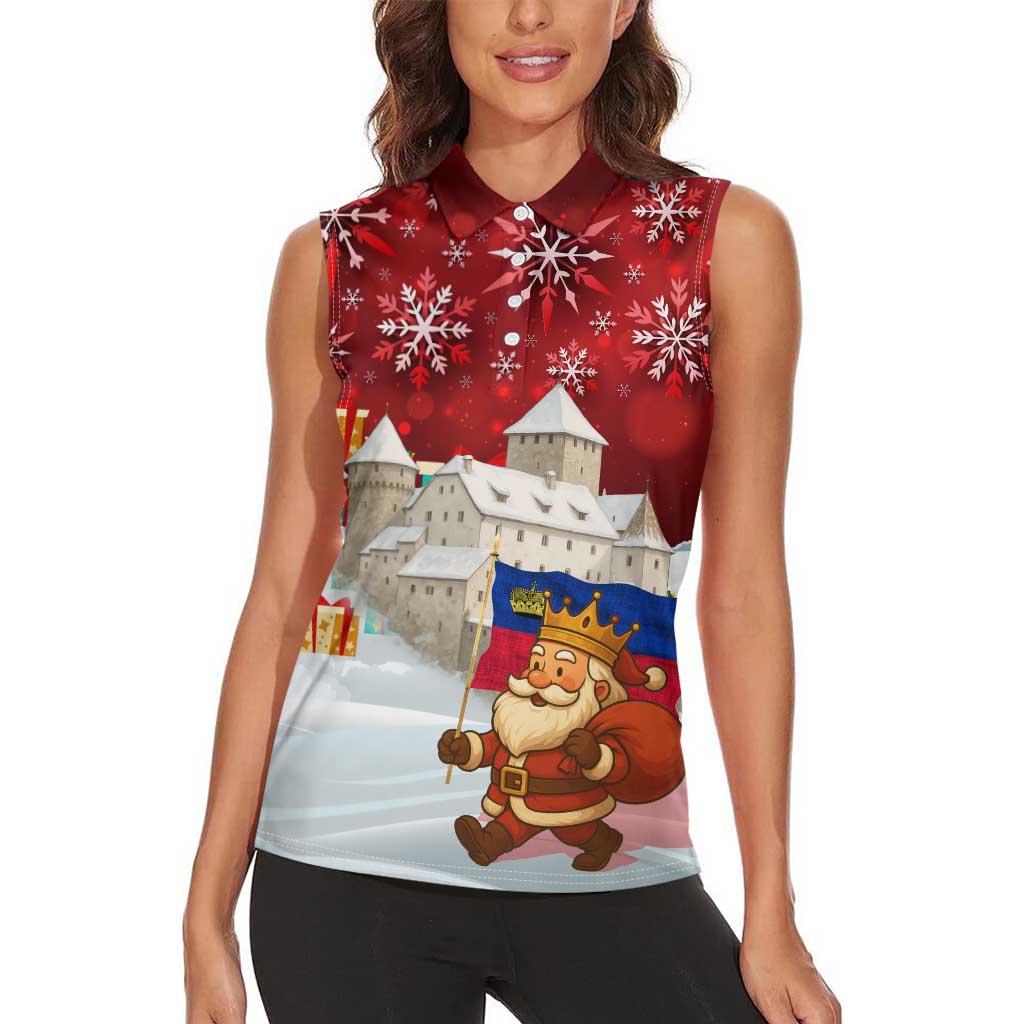 Liechtenstein Christmas Women Sleeveless Polo Shirt with Santa Claus Castle Snowflakes and National Flag - Wonder Print Shop