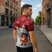 Liechtenstein Christmas Zipper Polo Shirt with Santa Claus Castle Snowflakes and National Flag - Wonder Print Shop