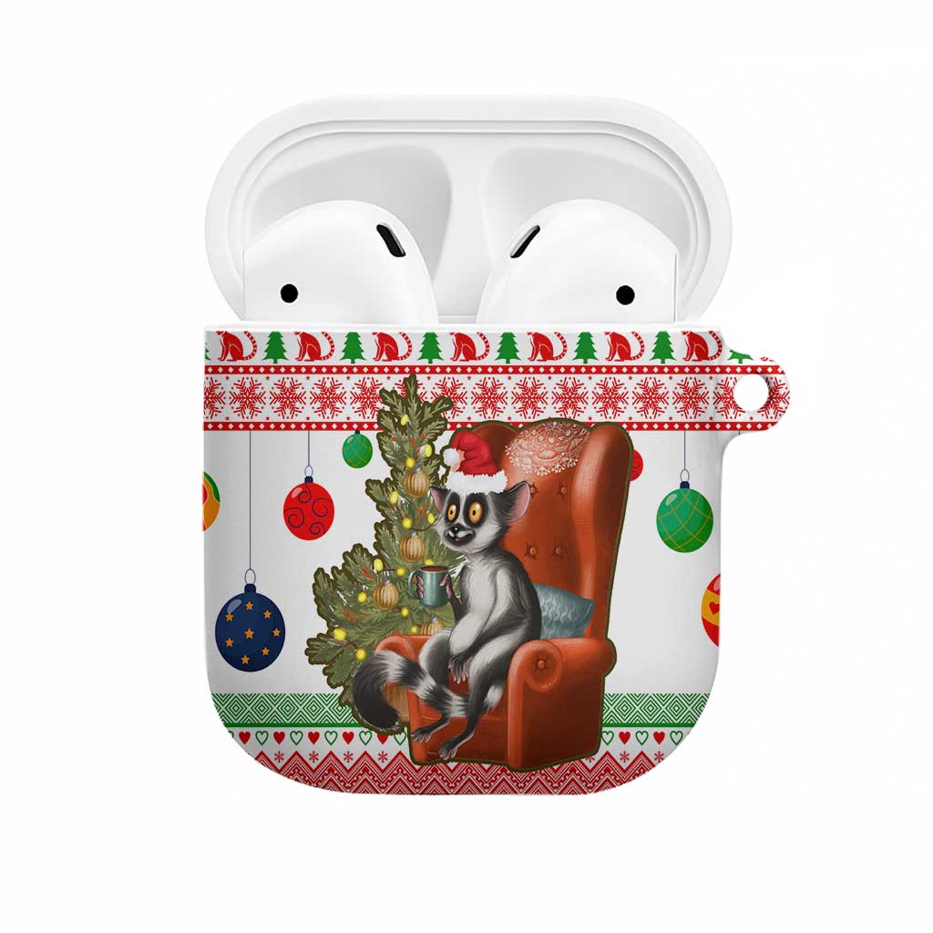 Madagascar Christmas AirPods Case with Lemur Santa Hat Holiday Tree and Festive Pattern - Wonder Print Shop