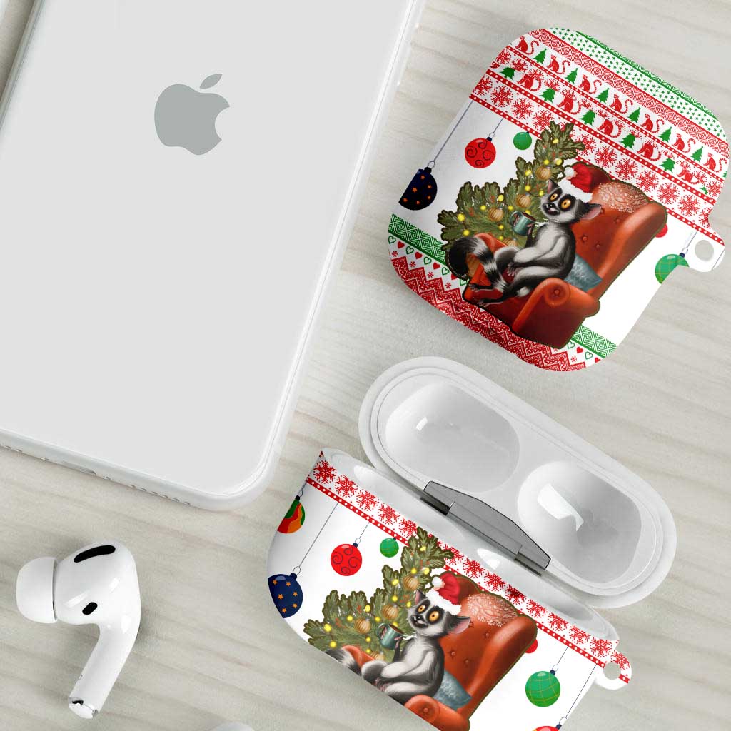 Madagascar Christmas AirPods Case with Lemur Santa Hat Holiday Tree and Festive Pattern - Wonder Print Shop