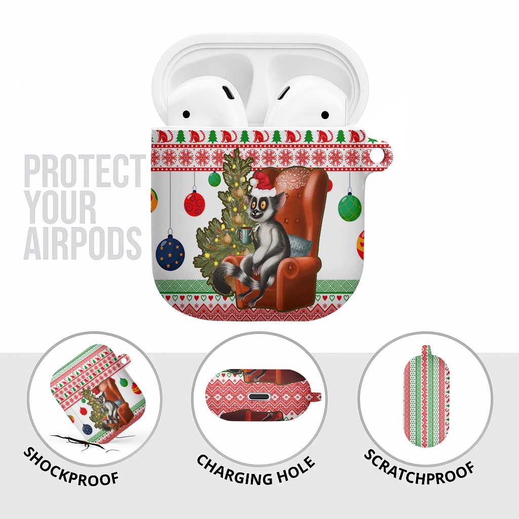 Madagascar Christmas AirPods Case with Lemur Santa Hat Holiday Tree and Festive Pattern - Wonder Print Shop