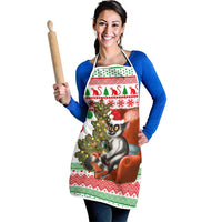 Madagascar Christmas Apron with Lemur Santa Hat Holiday Tree and Festive Pattern - Wonder Print Shop