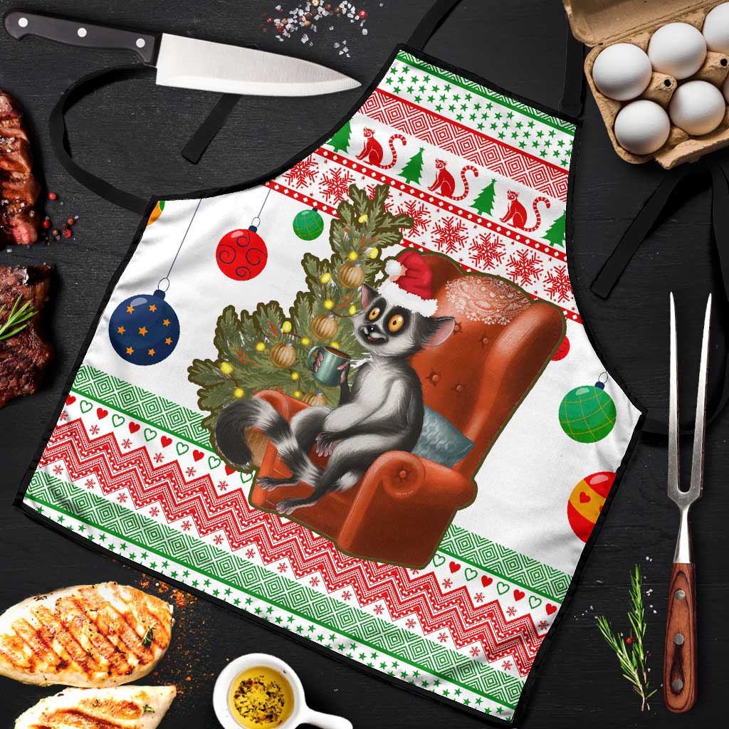 Madagascar Christmas Apron with Lemur Santa Hat Holiday Tree and Festive Pattern - Wonder Print Shop