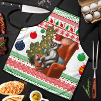 Madagascar Christmas Apron with Lemur Santa Hat Holiday Tree and Festive Pattern - Wonder Print Shop