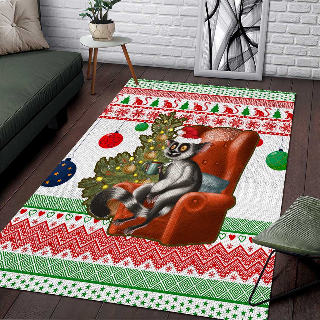 Madagascar Christmas Area Rug with Lemur Santa Hat Holiday Tree and Festive Pattern - Wonder Print Shop