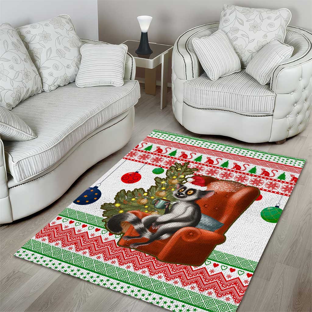 Madagascar Christmas Area Rug with Lemur Santa Hat Holiday Tree and Festive Pattern - Wonder Print Shop