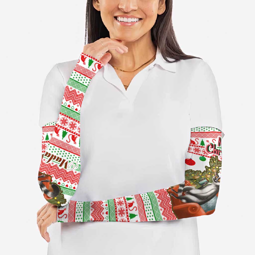 Madagascar Christmas Arm Sleeves with Lemur Santa Hat Holiday Tree and Festive Pattern - Wonder Print Shop